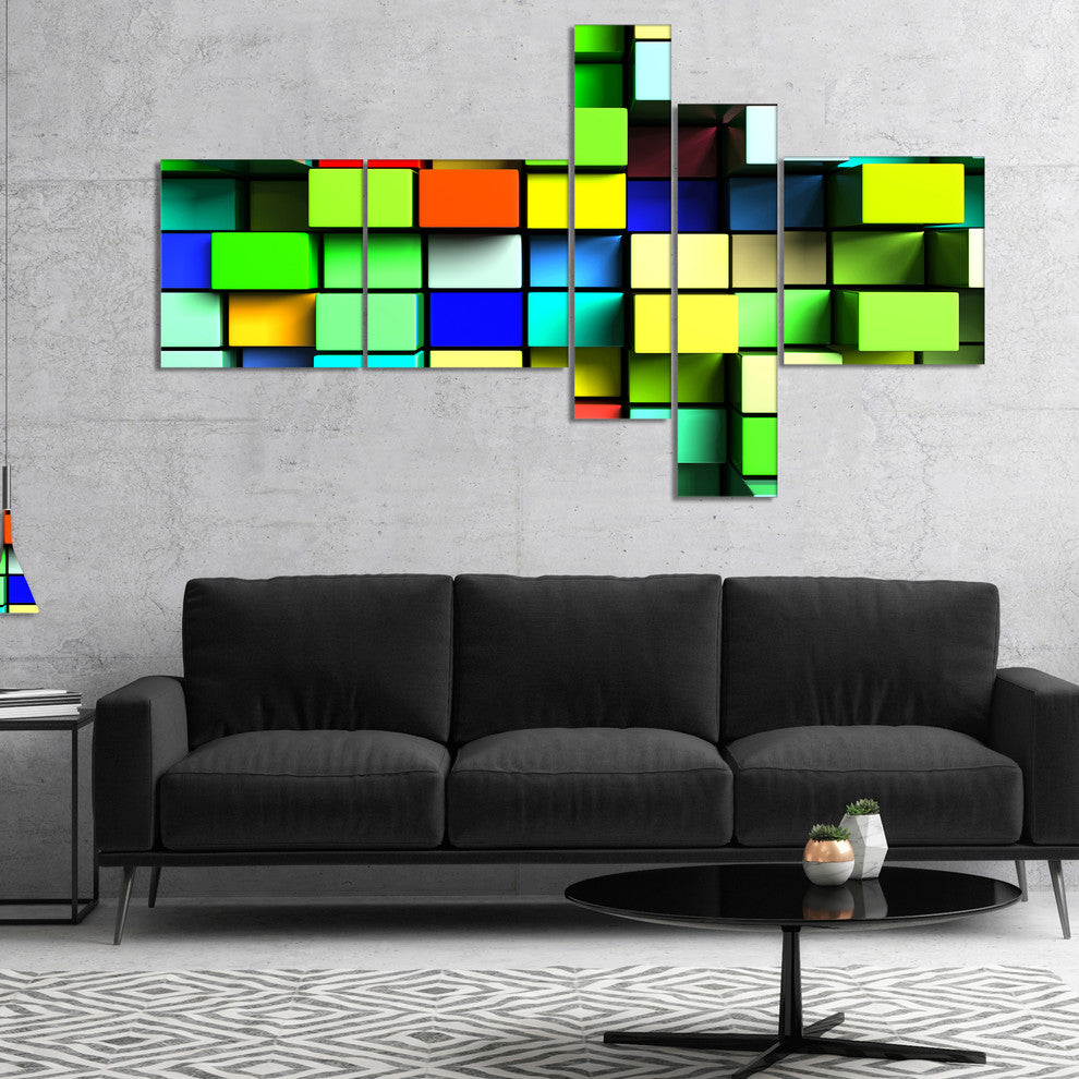 Colored 3D Cubes Wall Design, Abstract Canvas Art Print, 60"x32", 5 panels