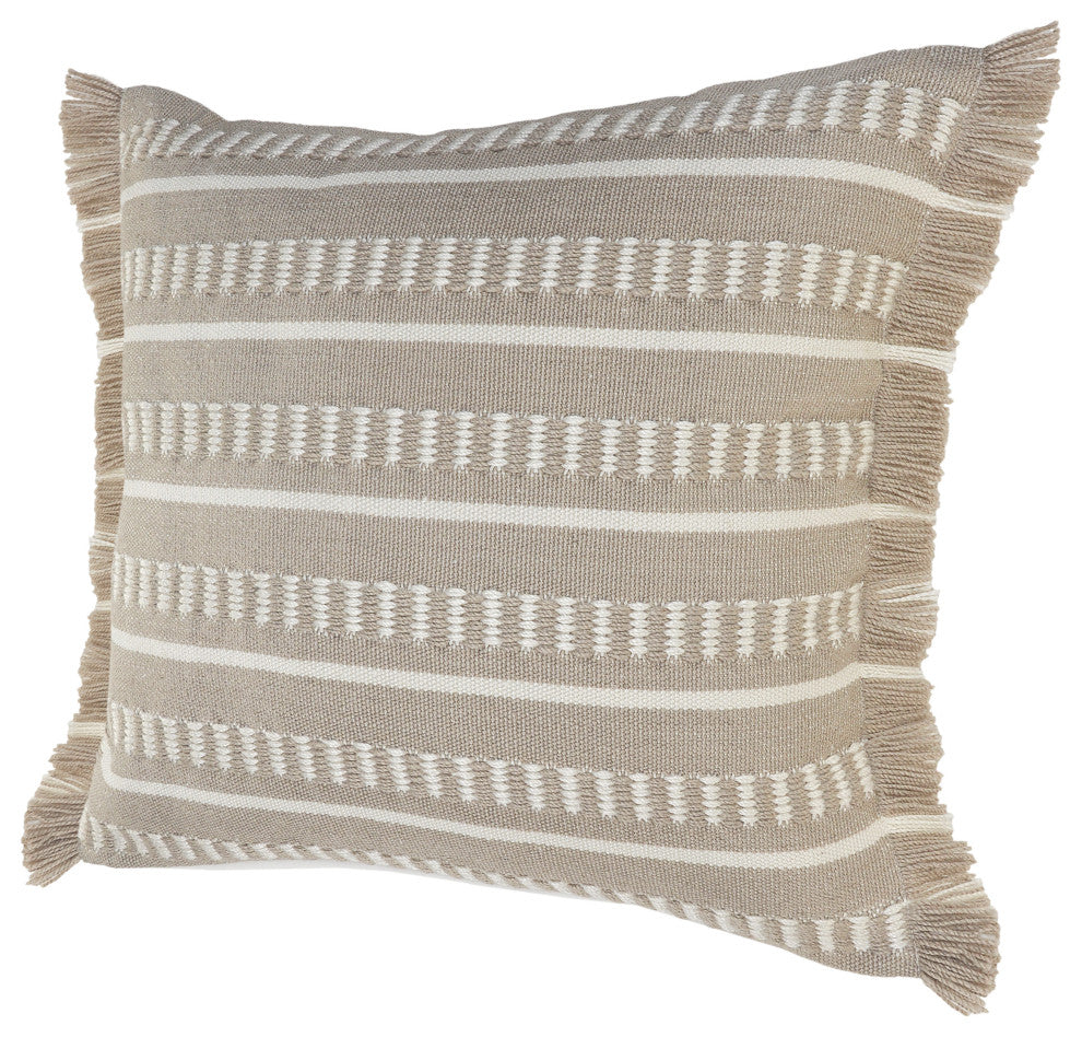 Ox Bay Handwoven Tan/White Geometric Polyester Pillow Cover, 24"x24"