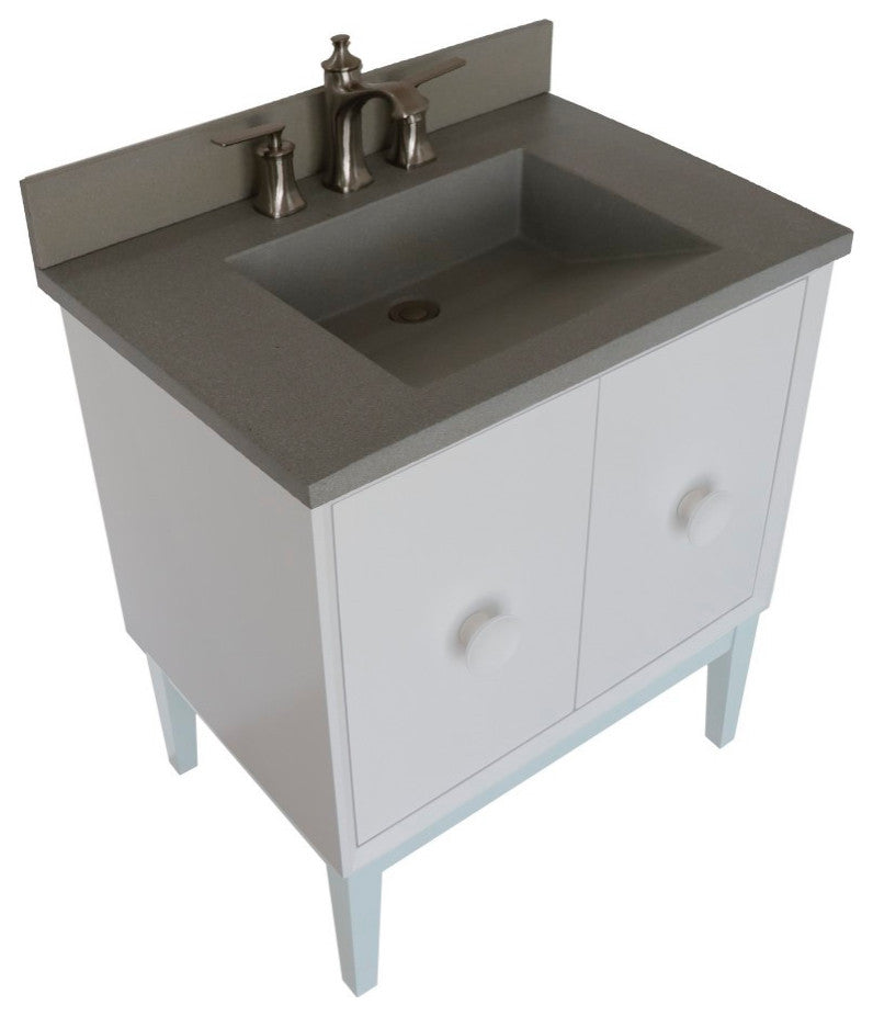 31" Single Vanity, White Finish With Gray Concrete Top And Rectangle Sink