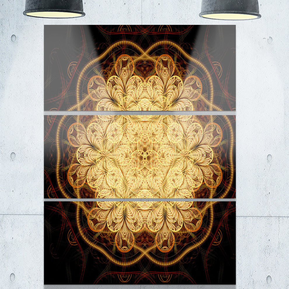 "Rounded Brown Fractal Flower" Metal Wall Art, 3 Panels, 28"x36"
