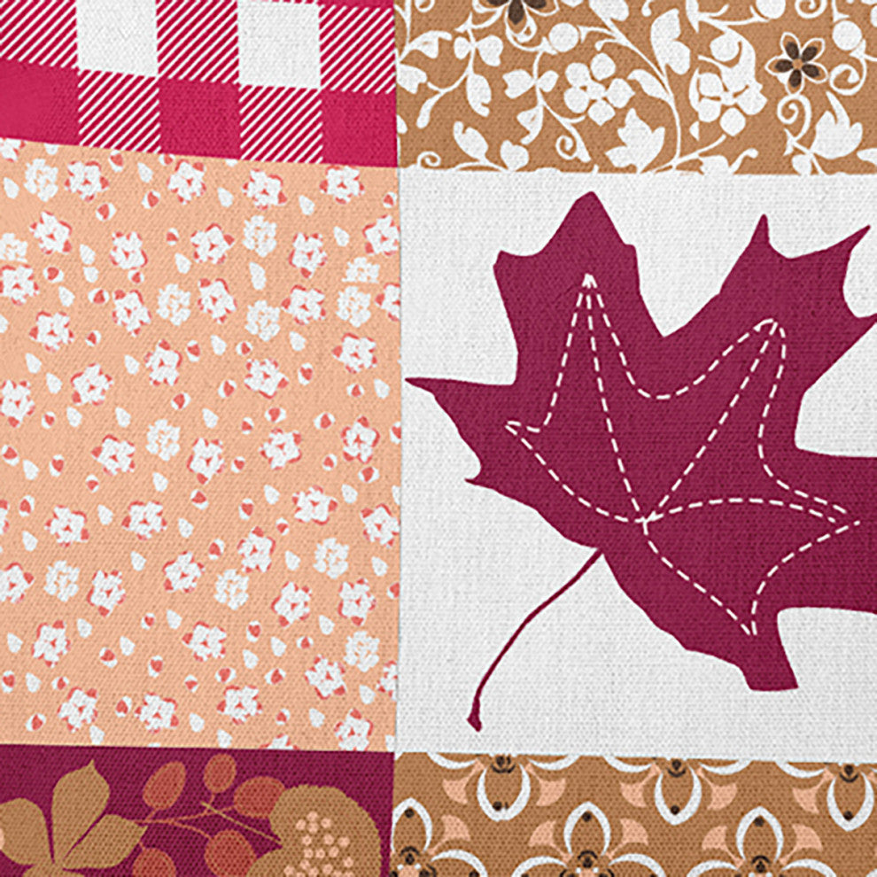 Printed Quilt Leaves Accent Pillow, Fuschia, 16"x16"