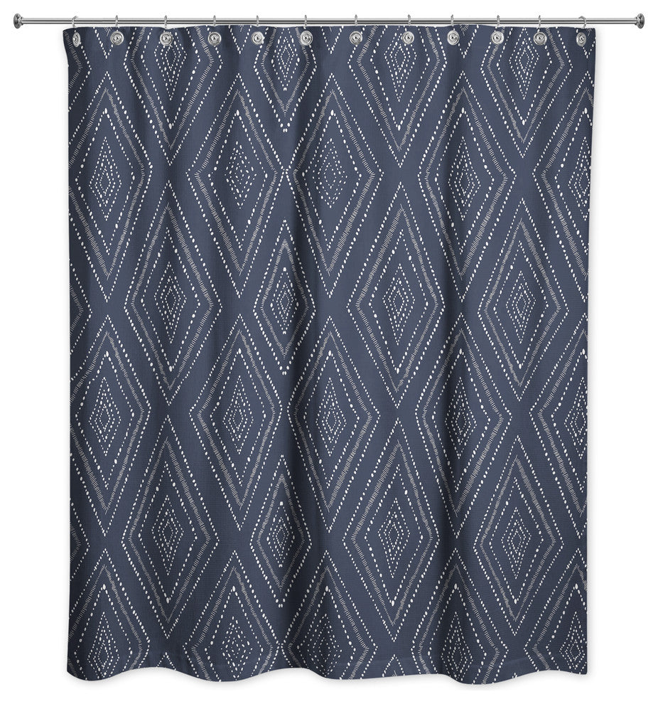 Navy Tribal Diamond 71x74 Shower Curtain
