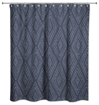 Navy Tribal Diamond 71x74 Shower Curtain