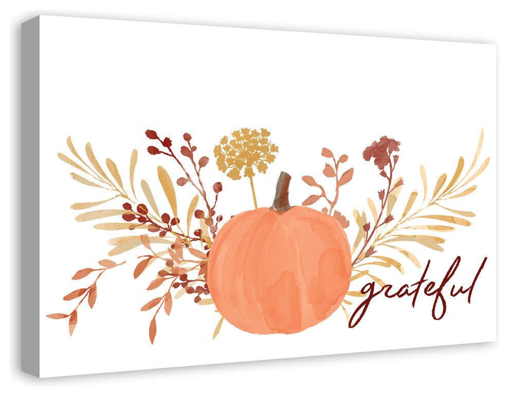 Grateful Watercolor Pumpkin Print on Canvas