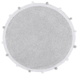 Bubbly Round Machine Washable Kids Area Rug, Light Grey/White