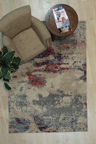 Ivory / Red Contemporary Modern Hand Crafted Area Rug