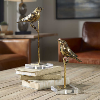 Uttermost - 18898 - Sculpture, Set/2 - Passerines - Antiqued Gold Leaf