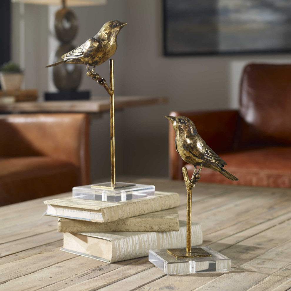 Uttermost - 18898 - Sculpture, Set/2 - Passerines - Antiqued Gold Leaf