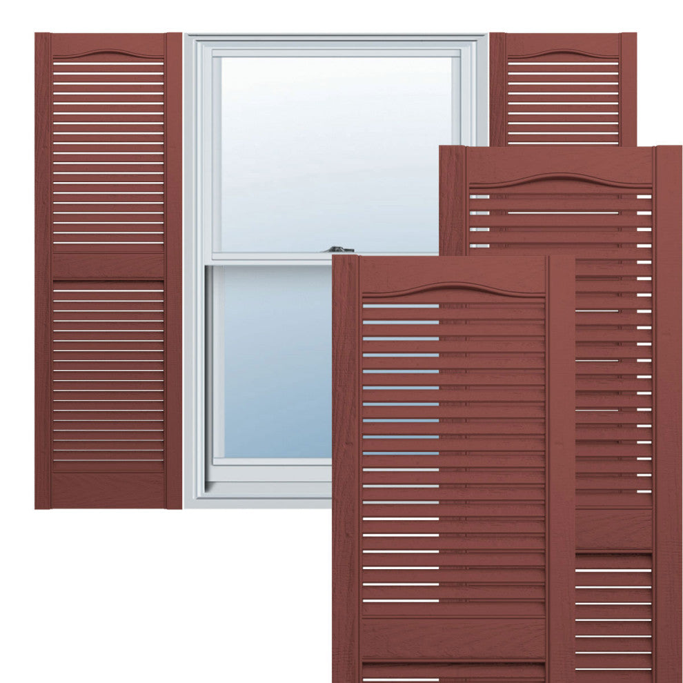 Lifetime Vinyl Standard Cathedral 2-Equal Louver Shutters, Red 027