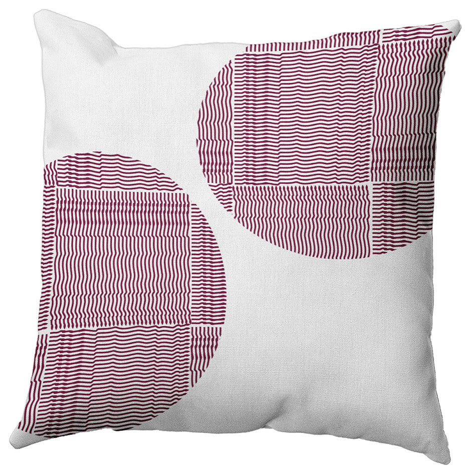Circles and Squares Polyester Indoor/Outdoor Pillow, Maroon Red, 20"x20"
