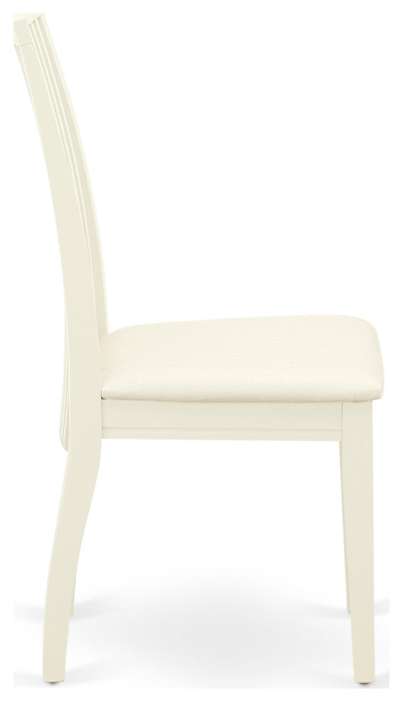 5Pc Dining Set, Round Dinette Table, Drop Leaves, Four Linen Seat Chairs, White