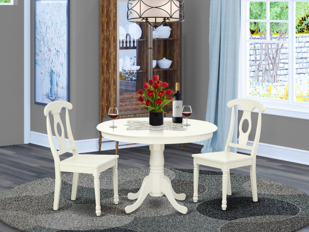 Hlke3-Lwh-W 3Pc Round 42"Table And 2 Panel Back Chairs