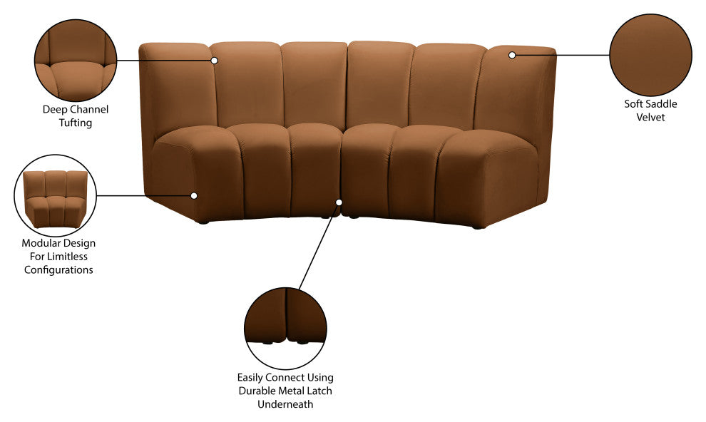 Infinity Channel Tufted Velvet Modular Chair, Saddle, 2 Piece