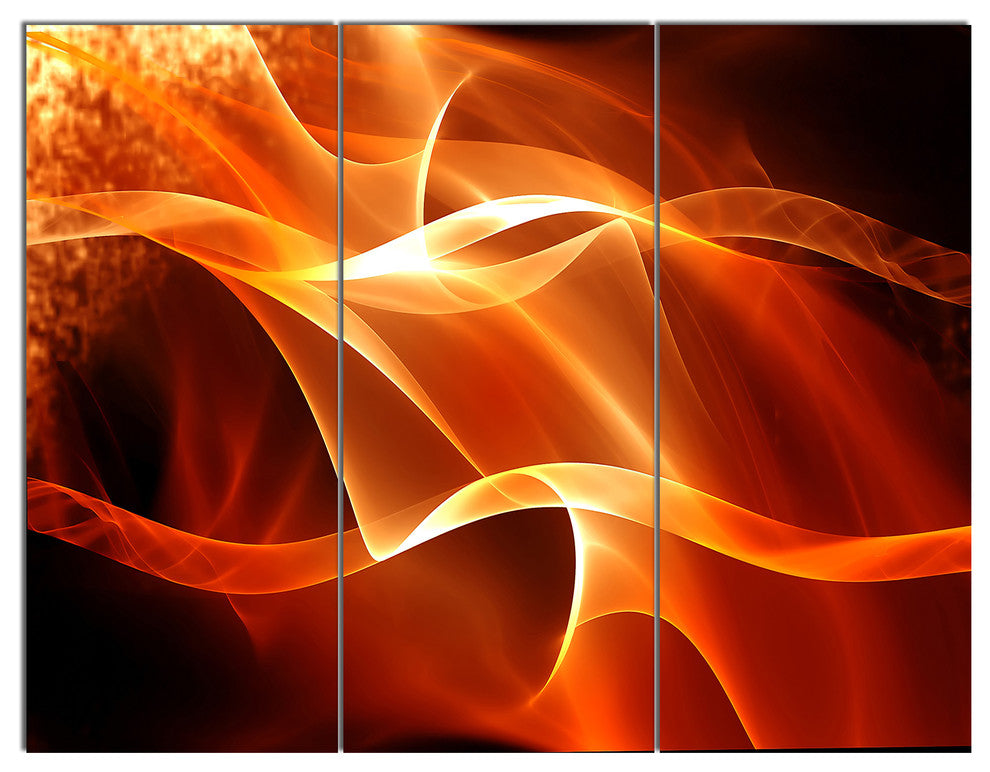 Orange 3d Abstract Fractal Waves, Abstract Canvas Wall Art, 36x28, 3 Panels