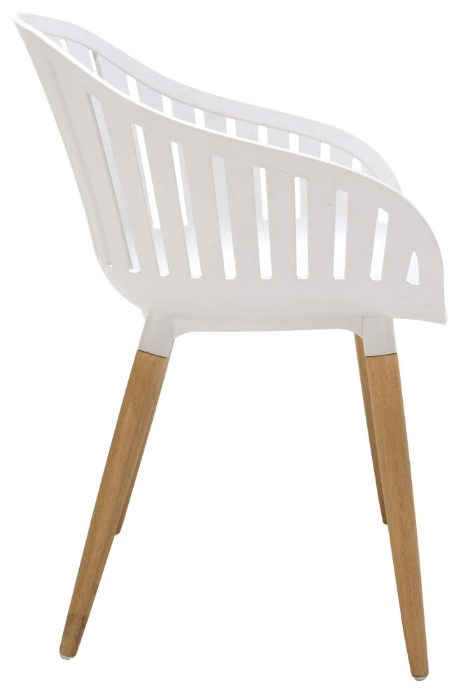 Nassau Outdoor Arm Dining Chairs in Sand Taupe Finish with Wood legs- Set of 2
