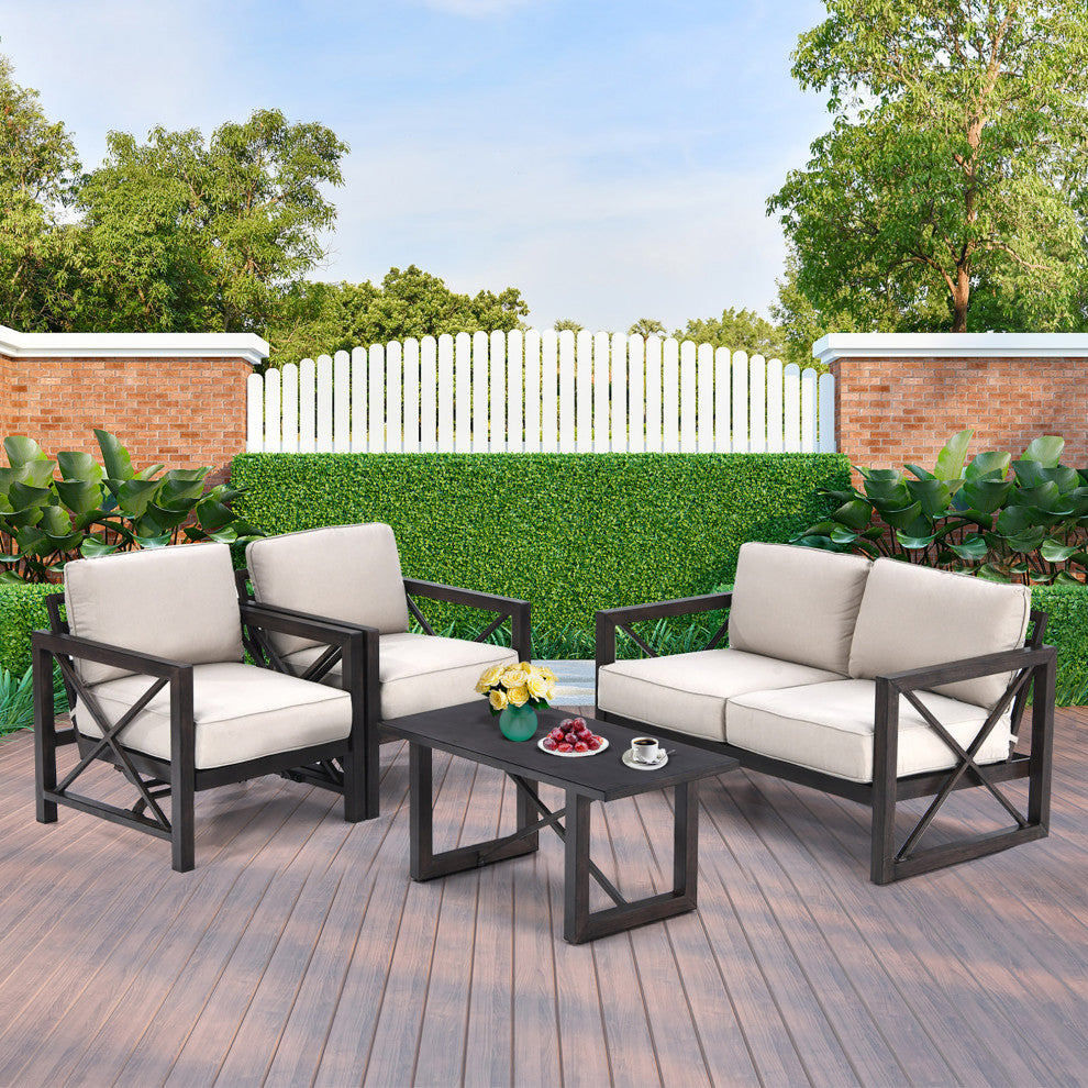 Costway 2PCS Patio Rocking Chairs Sofa With 6'' Cushions Armrest Garden Beige