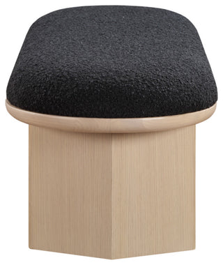 Wilshire Boucle Fabric Upholstered Bench, Black, Natural Oak Finish