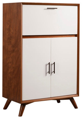 Flynn Large Bar Cabinet With Drop Down Tray, Acorn/White