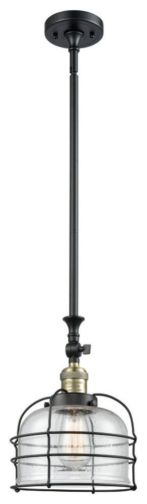 Large Bell Cage 1-Light Mini Pendant, Black Antique Brass, Seedy