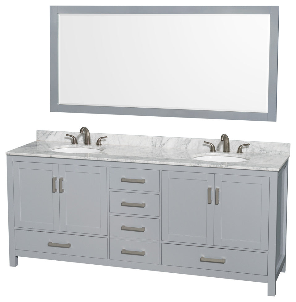 Wyndham WCS141480DGYCMUNOM70 80 inch Vanity in Gray with Carrera Marble and Rou