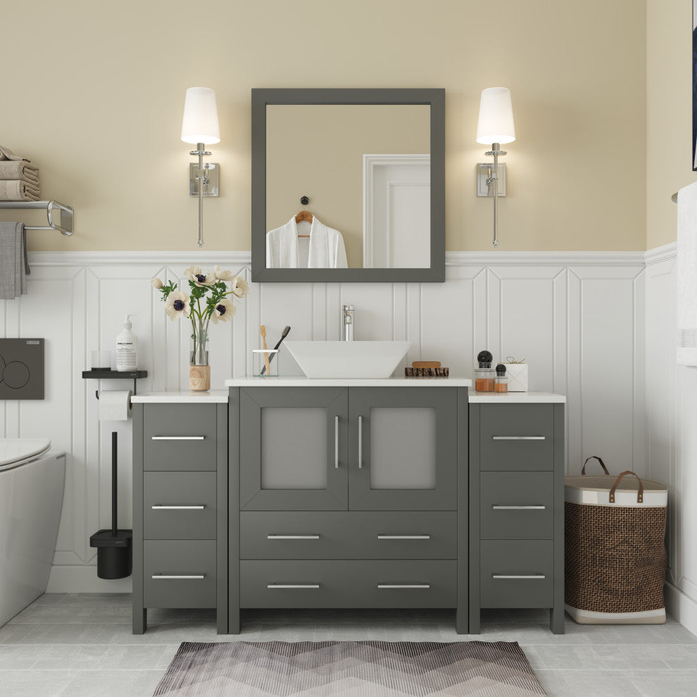 Vanity Art Vanity Set With Vessel Sink, Gray, 54", Standard Mirror