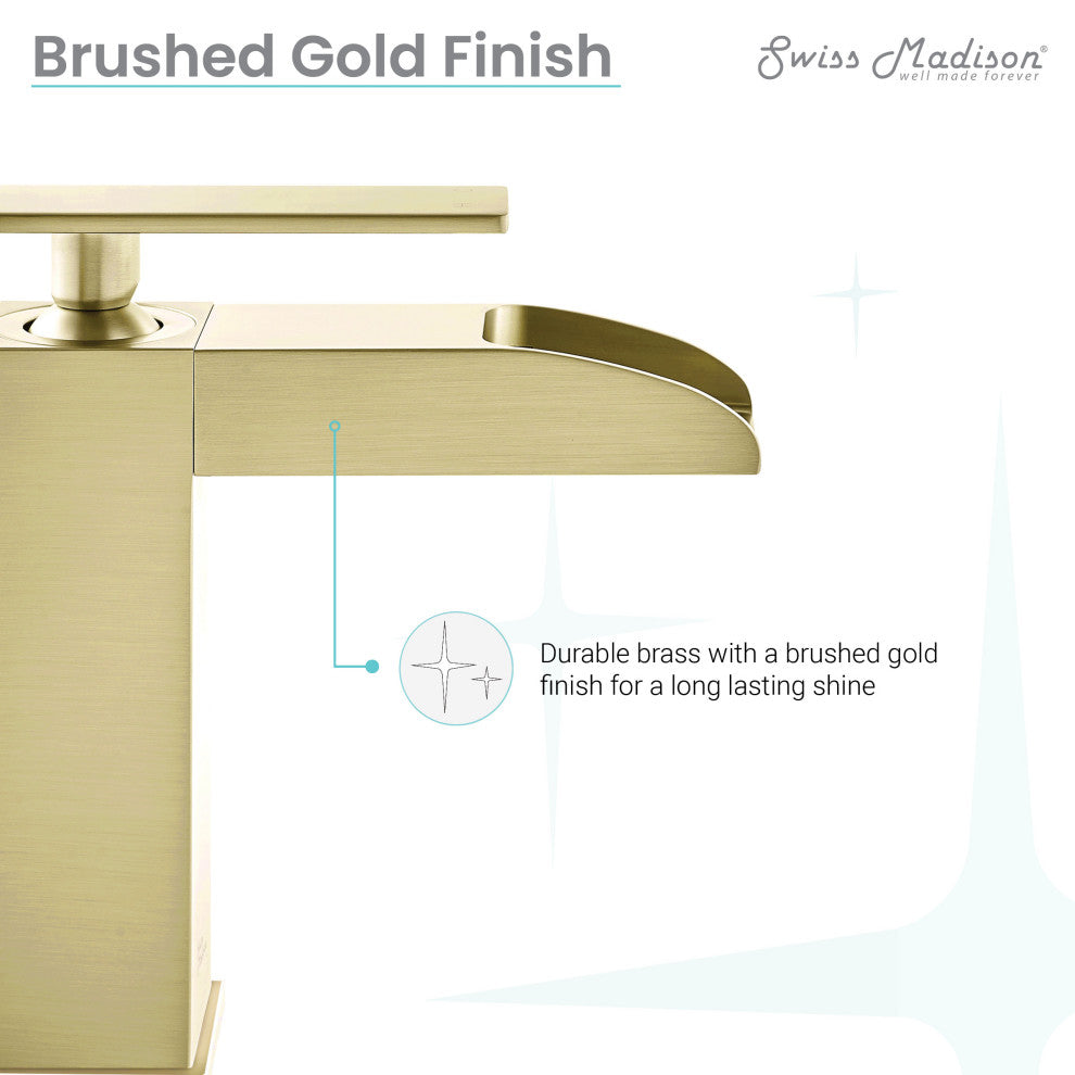 Concorde Single Hole, Waterfall Bathroom Faucet, Brushed Gold
