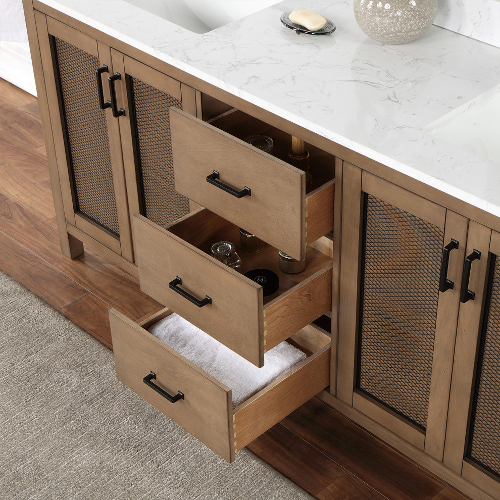 Hadiya Brown Pine Bathroom Vanity Set, 72", Without Mirror