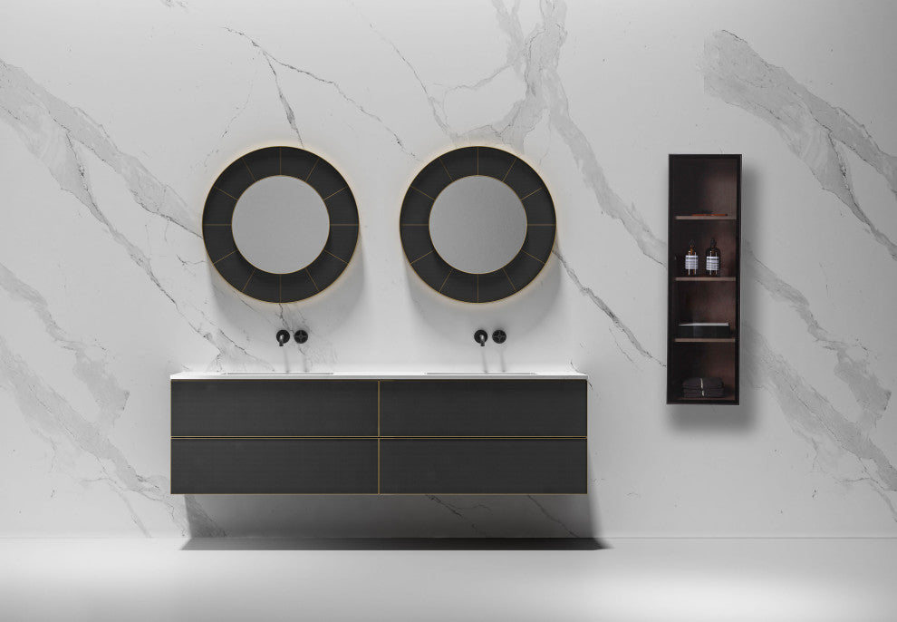 LUCE 13" Wall Mount Modern Bathroom Side Cabinet, Chestnut Oak/Matte Black