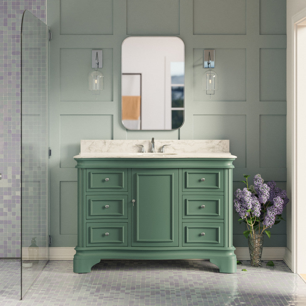 Katherine 48" Bath Vanity, Sage Green, Carrara Marble