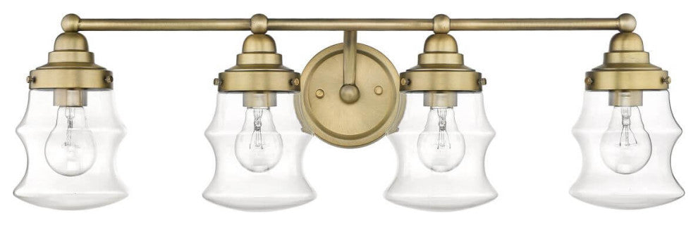 4 Light 31" Bath Vanity Light, Antique Brass With Clear Glass