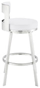 Lynof Swivel Bar Stool With Faux Leather, White, Brushed Stainless Steel