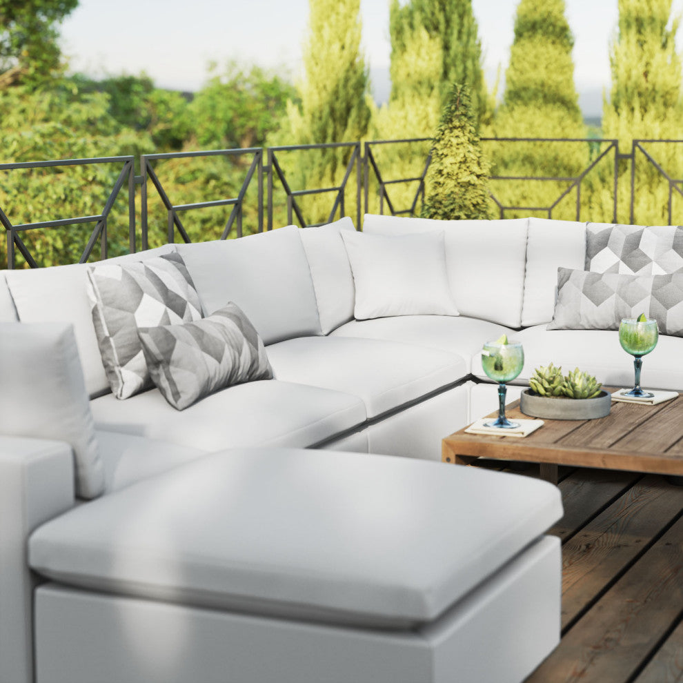 Modular Lounge Sectional Deep Sofa Set, White, Modern, Outdoor Hospitality