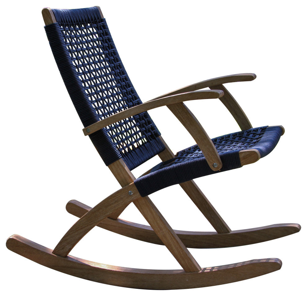 Eucalyptus and Rope Rocking Chair, Blue Rope