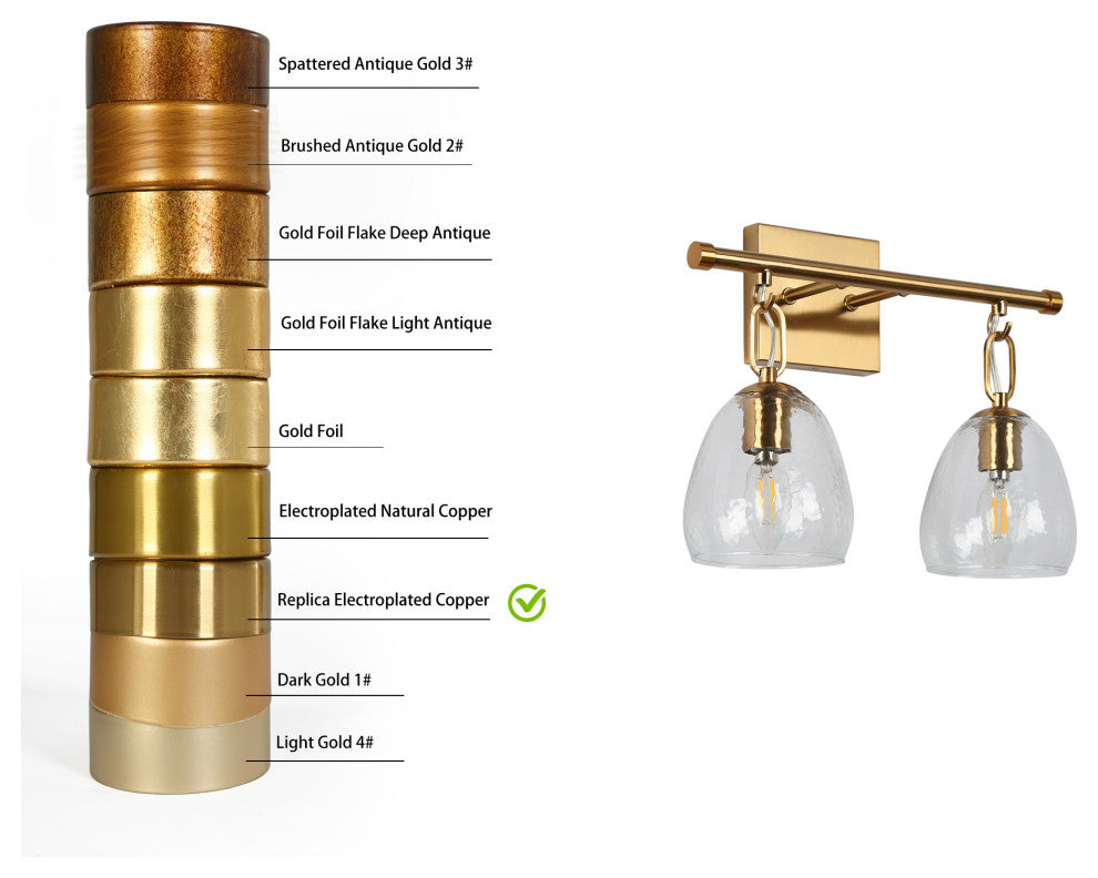 LNC Polished Gold Modern Textured-Glass Bell Wall Sconce, 2 Lights