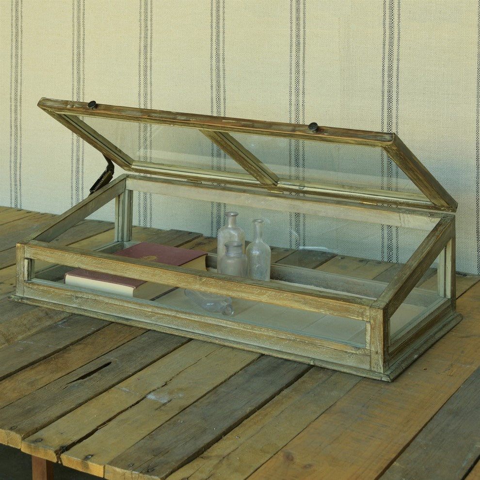 Vintage Antique Style Wood Glass Tabletop Display Case | Hinge Lid Jewelry Store