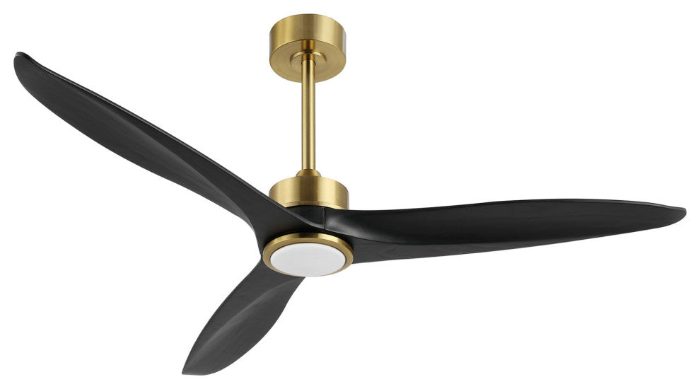 52" Solid Wood 3-Blade LED Ceiling Fan With Remote Control and Light Kit, Gold/Black