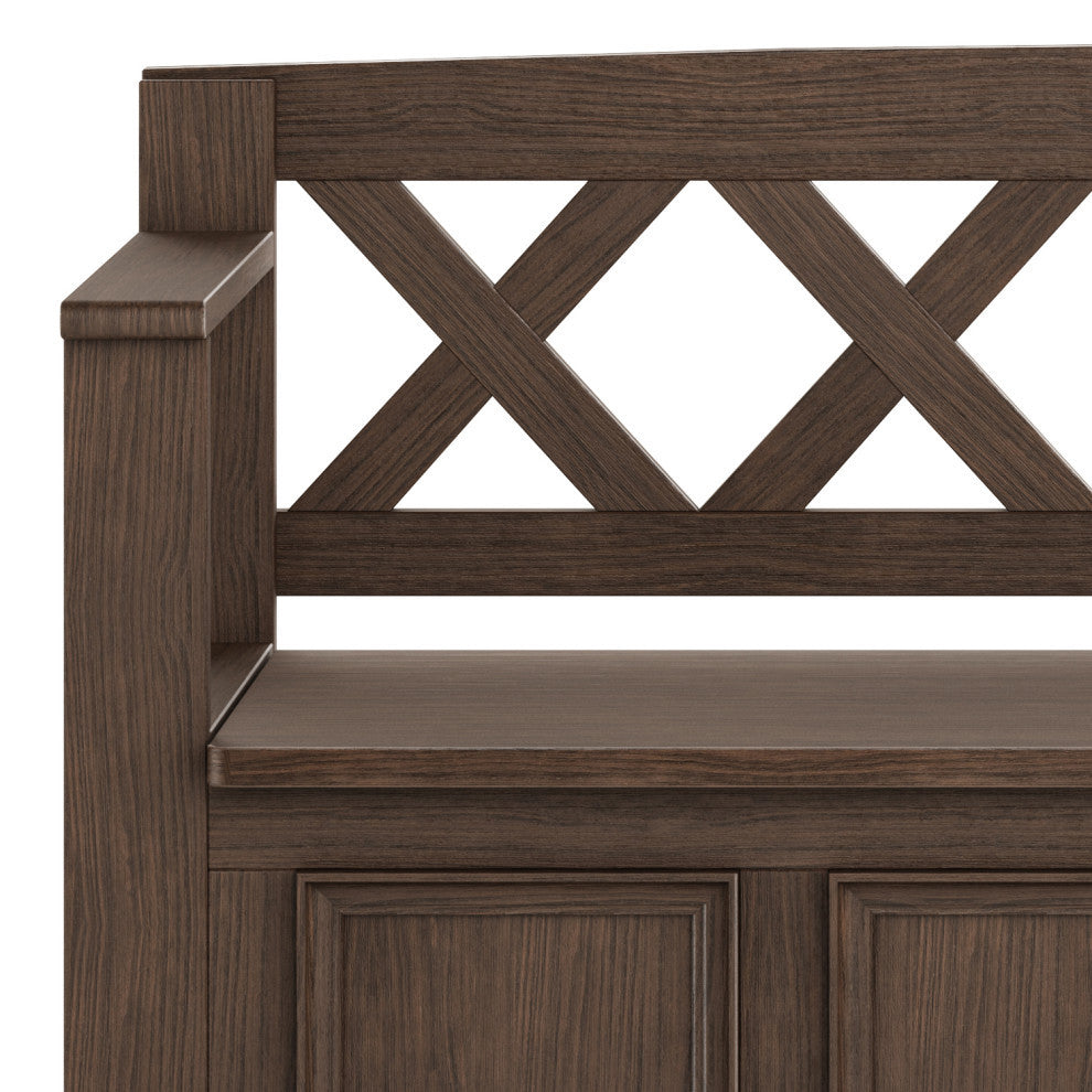 Amherst Solid Wood Entryway Storage Bench, Farmhouse Brown
