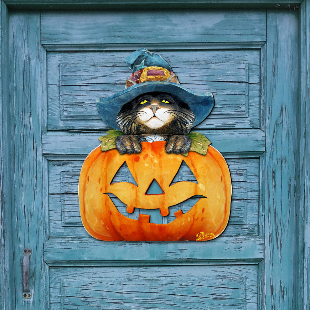 Black Cat Pumpkin Door Hanger