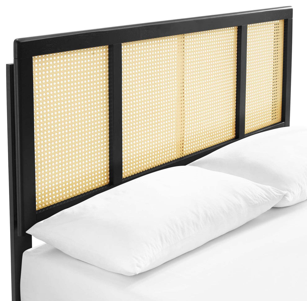 Kelsea Cane and Wood Full Platform Bed With Angular Legs MOD-6695-BLK