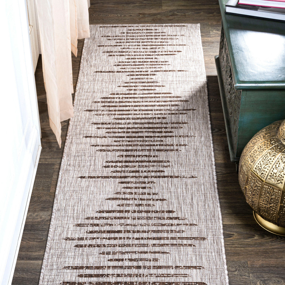 Zolak Berber Stripe Indoor/Outdoor Rug, Beige/Brown, 2 X 10