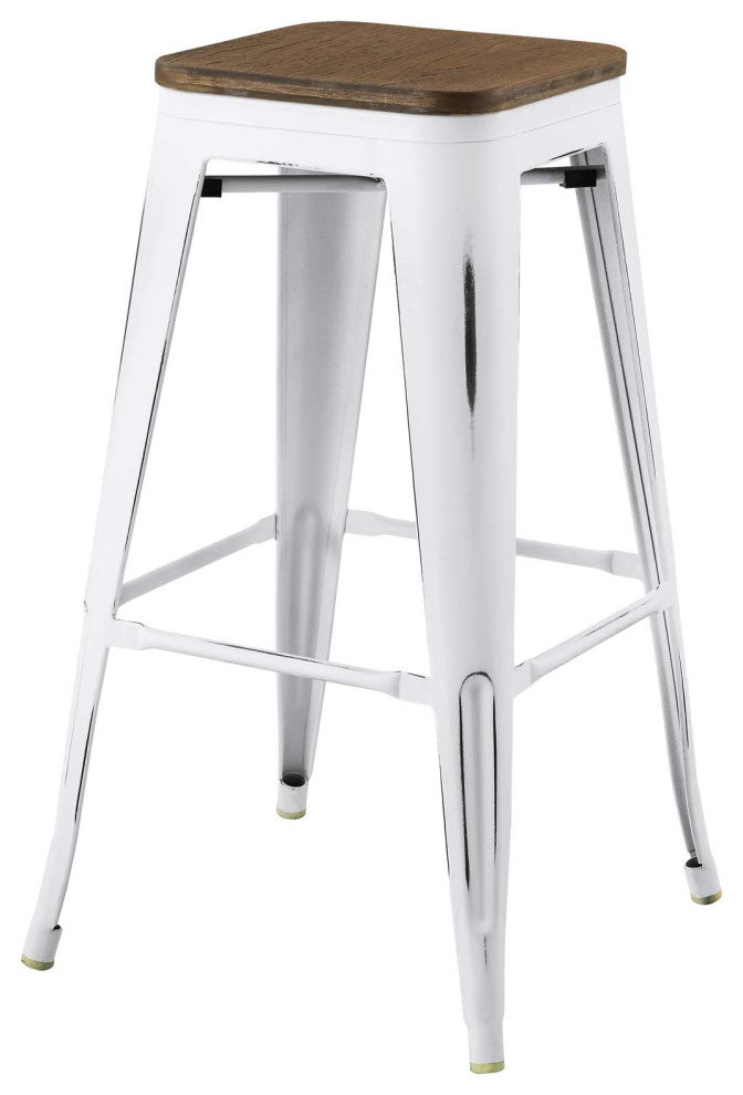 Bar Stool Chair Barstool, Set of 2, Wood, Metal, White, Modern, Bar Pub Bistro