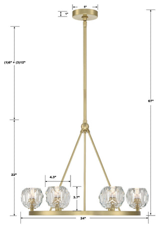 Aragon 6-Light Soft Brass Chandelier, Faceted Cut Crystal