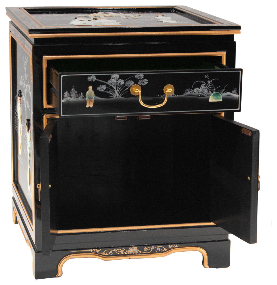 Black Lacquer End Table Royal Ladies