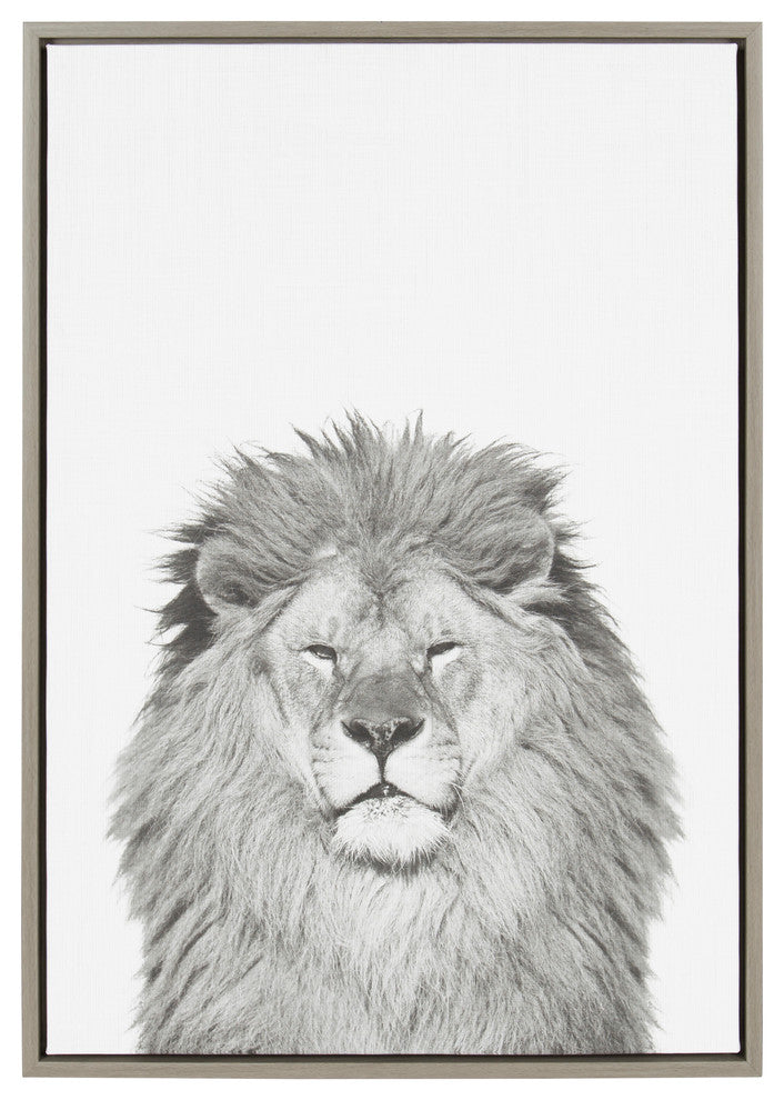 Sylvie Lion Portrait Framed Canvas Wall Art by Simon Te Tai, Gray 23x33