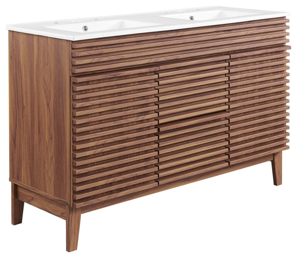 Render 48" Double Sink Bathroom Vanity, Walnut White