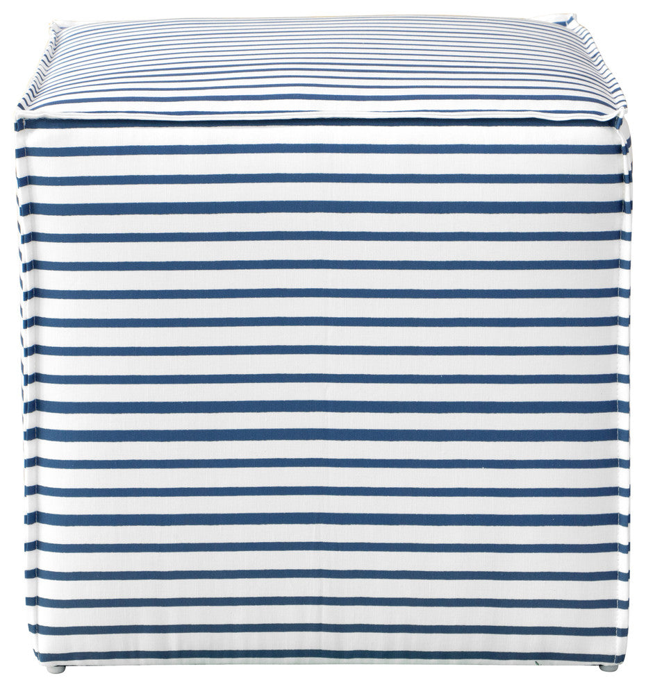 Reynolds French Seam Ottoman, Nautical Stripe Navy