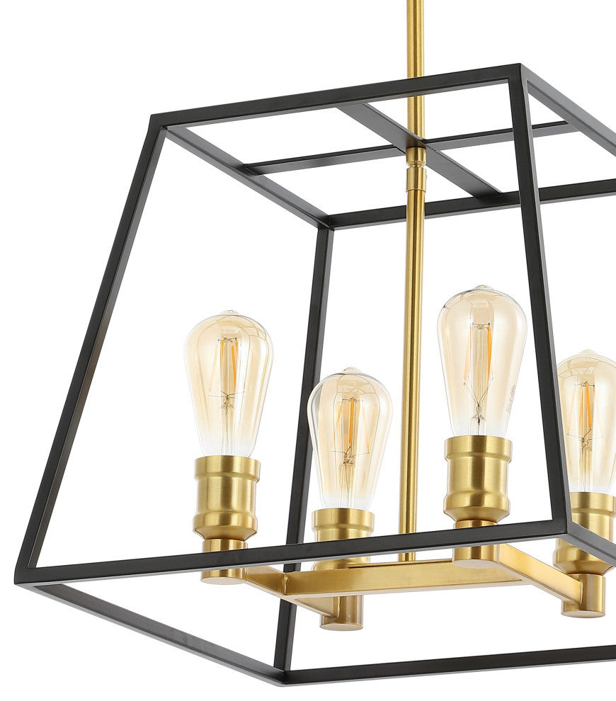 Lloyd 4-Light Industrial Iron LED Pendant, Black/Brass Gold, Width: 15"