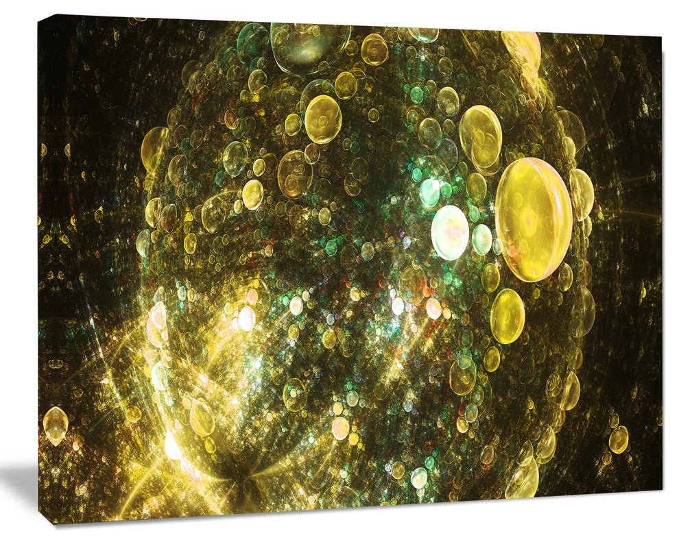Yellow Spherical Planet Bubbles, Oversized Abstract Canvas Art Print, 60x40