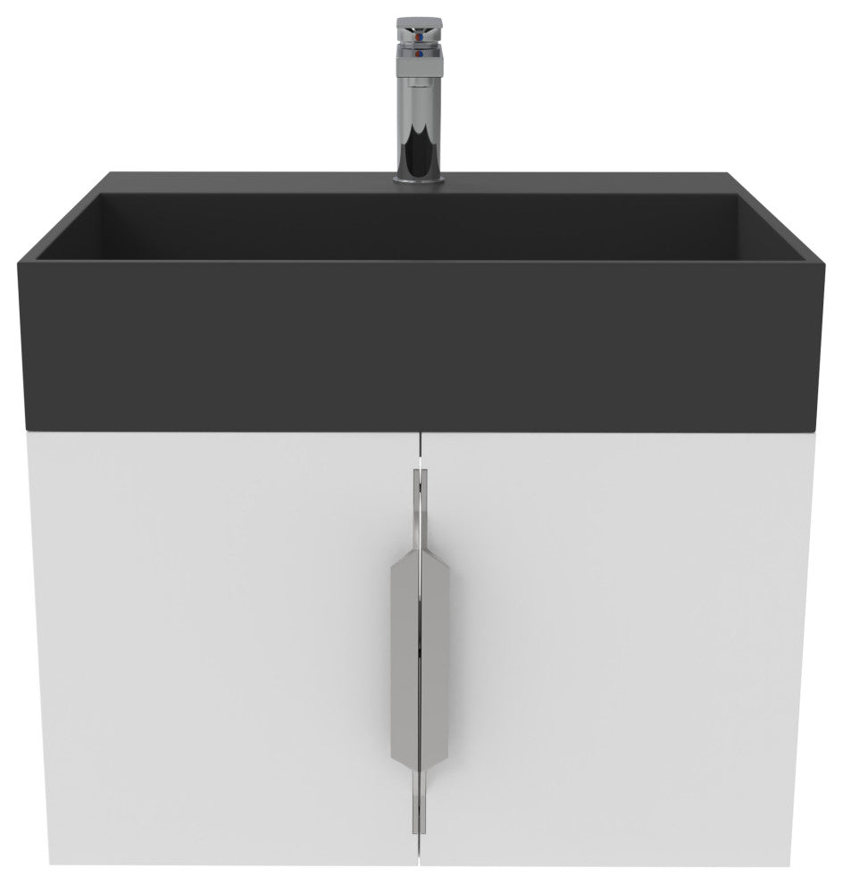 CastelloUSA Amazon 24" Wall Mounted Bathroom Vanity Set, White, Black Top, Brushed Nickel