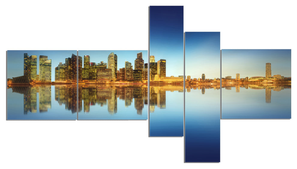 Calm Singapore Skyline, Cityscape Photography Canvas Print, 60"x32", 5 panels